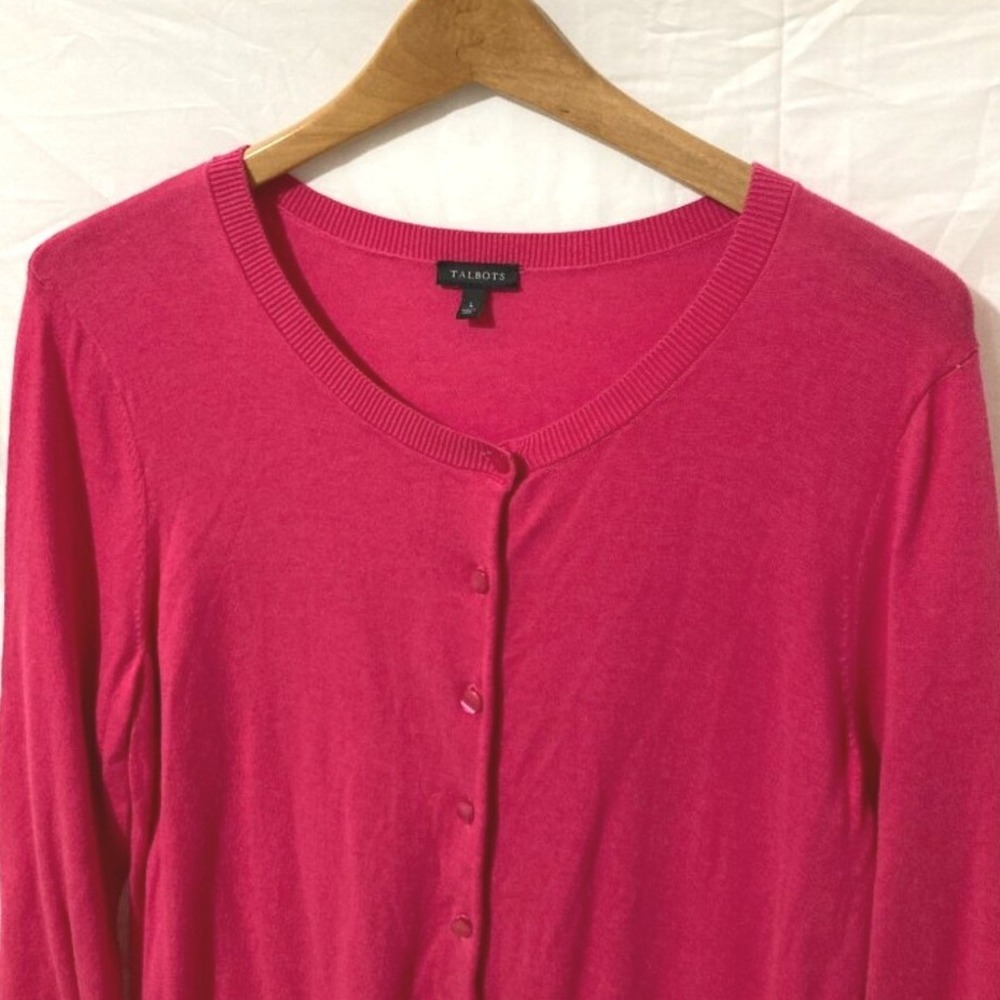 Talbots Cardigan Sweater Womens Large Pink Prep Core Layer Basic Classic Work - Picture 2 of 7